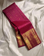 Amazing Dark Pink Soft Banarasi Silk Saree With Ornate Blouse Piece