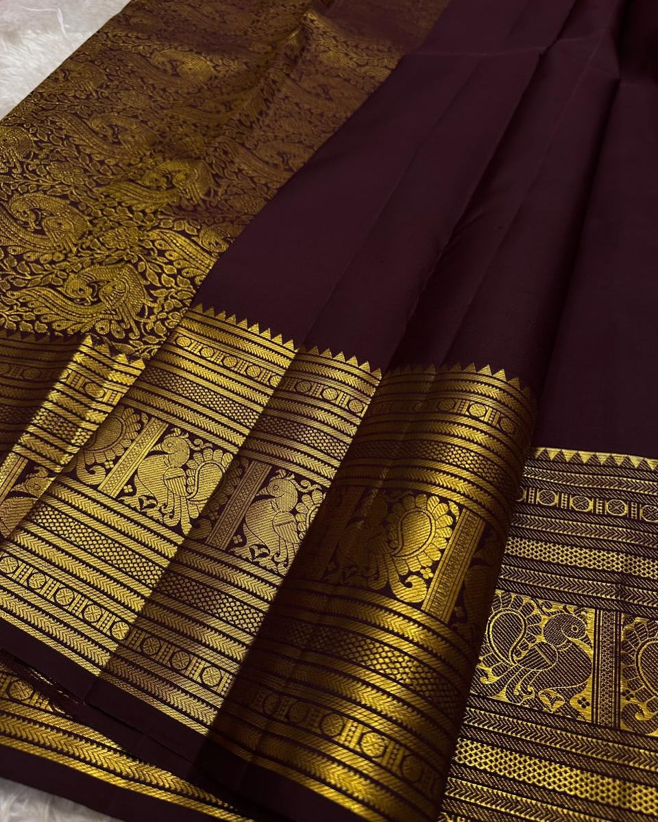 Enamoring Wine Soft Banarasi Silk Saree With Mellifluous Blouse Piece