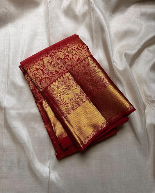 Magnetic Red Soft Banarasi Silk Saree With Fancifull Blouse Piece