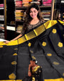 Luxuriant Black Soft Banarasi Silk Saree With Demanding Blouse Piece