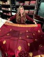 Elision Maroon Soft Banarasi Silk Saree With Gossamer Blouse Piece