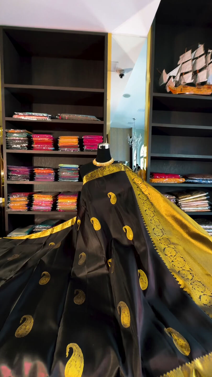 Intricate Black Soft Banarasi Silk Saree With Energetic Blouse Piece