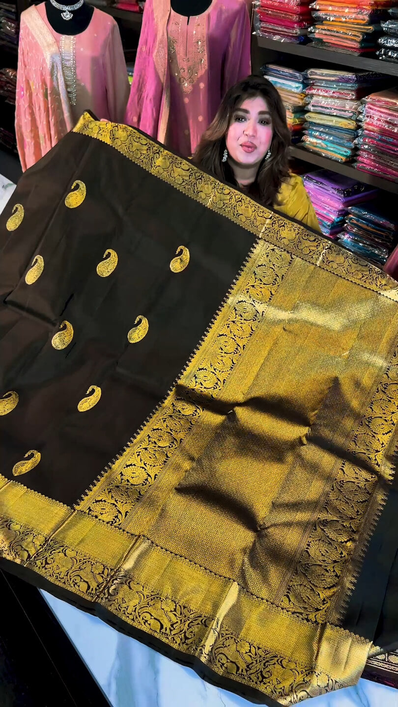 Intricate Black Soft Banarasi Silk Saree With Energetic Blouse Piece