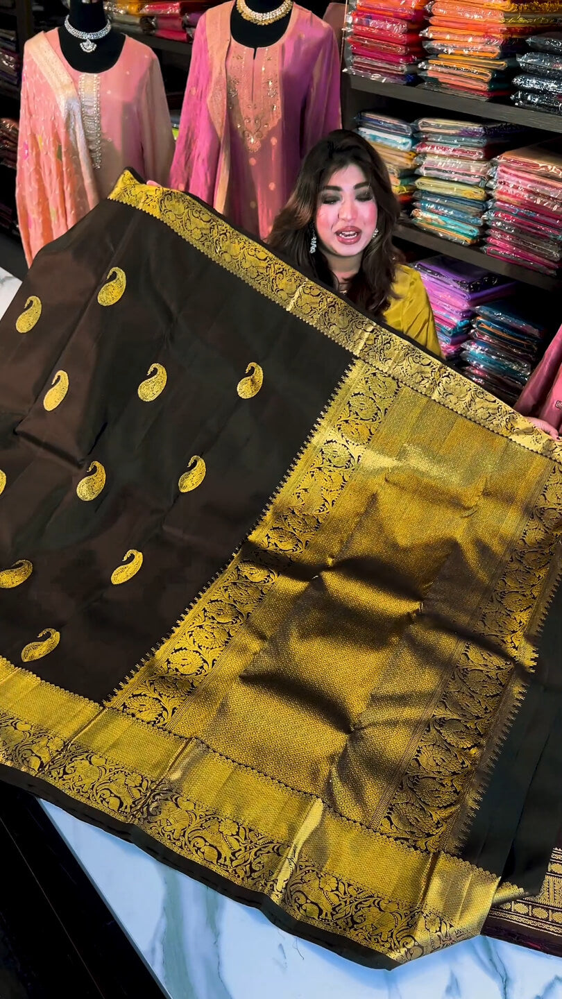 Intricate Black Soft Banarasi Silk Saree With Energetic Blouse Piece