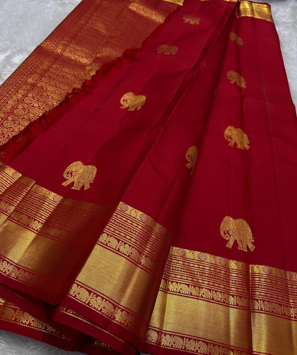 Classic Red Soft Banarasi Silk Saree With Glittering Blouse Piece