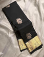 Dalliance Black Soft Banarasi Silk Saree With Innovative Blouse Piece