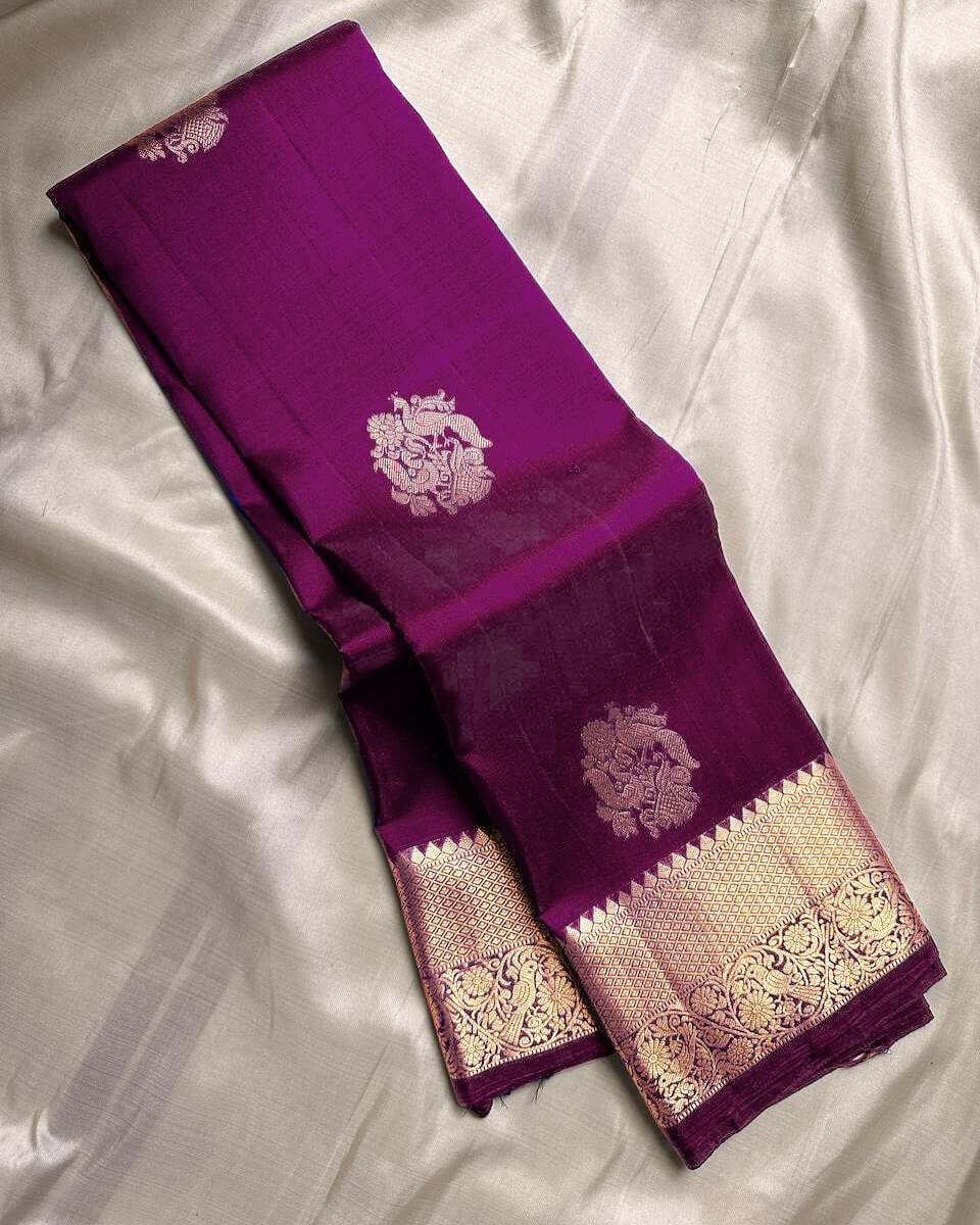 Allure Purple Soft Banarasi Silk Saree With Transcendent Blouse Piece