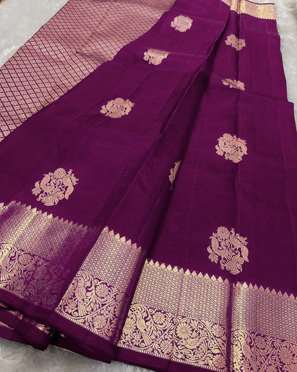 Allure Purple Soft Banarasi Silk Saree With Transcendent Blouse Piece