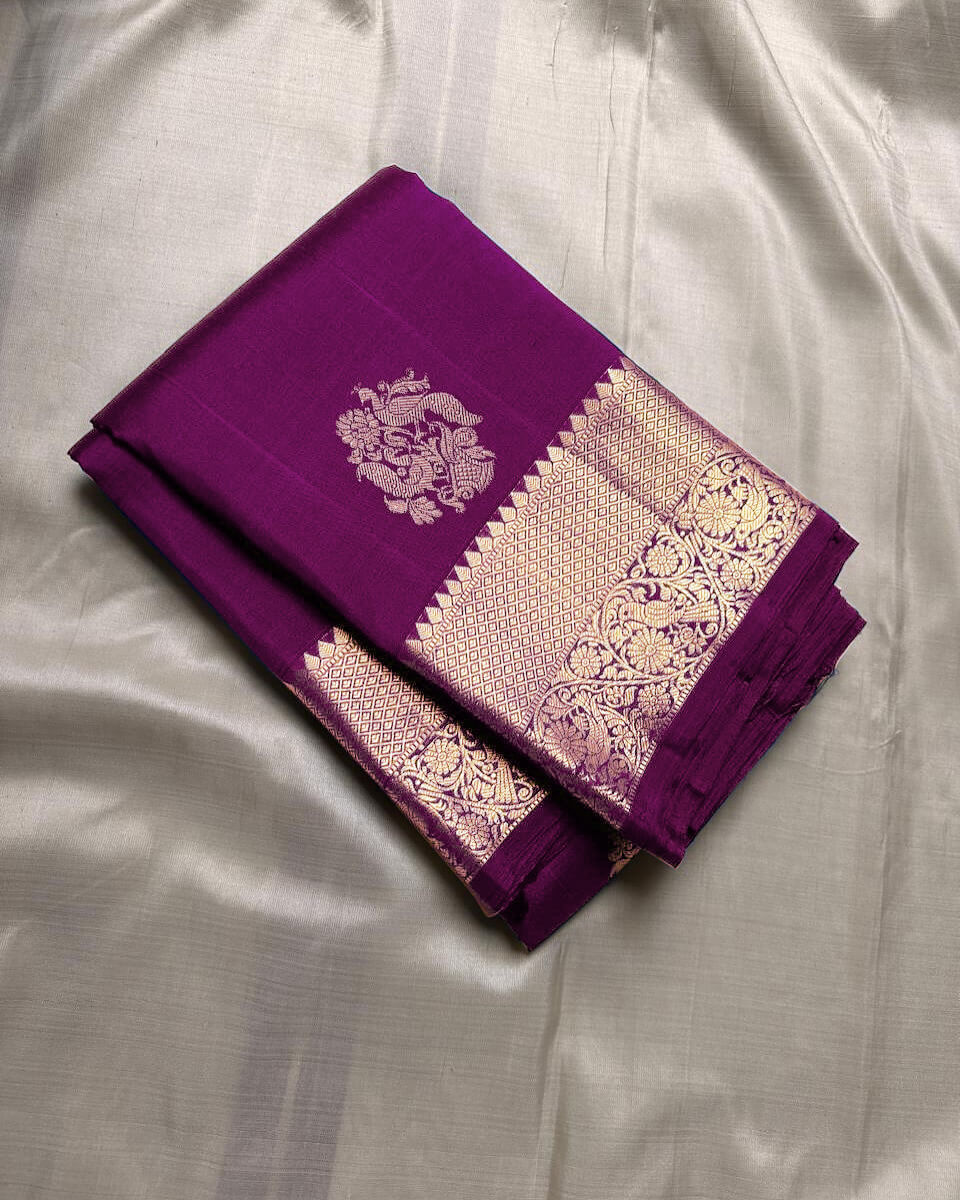 Allure Purple Soft Banarasi Silk Saree With Transcendent Blouse Piece