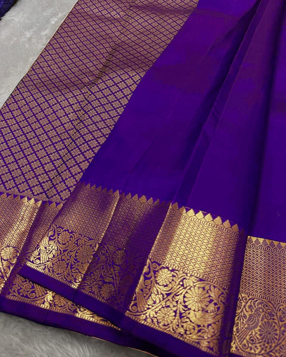 Seraphic Royal Blue Soft Banarasi Silk Saree With Blooming Blouse Piece