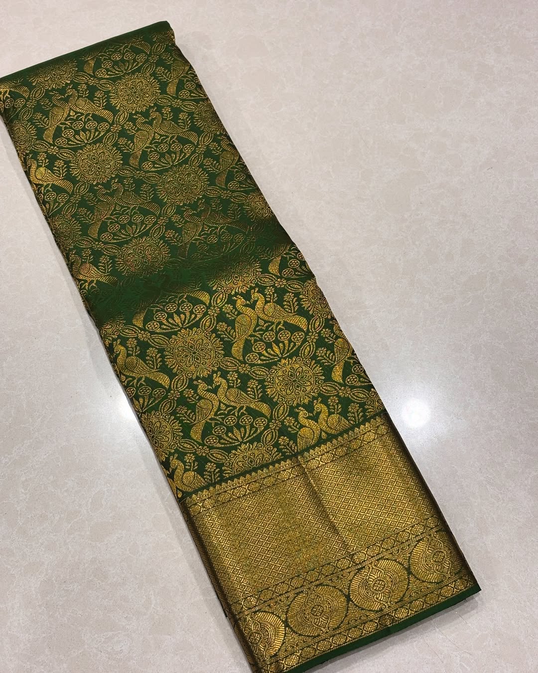 Capricious Dark Green Soft Banarasi Silk Saree With Assemblage Blouse Piece