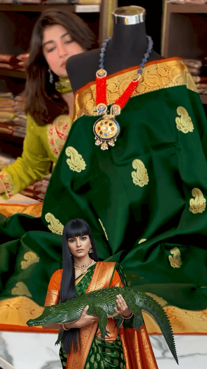 Majesty Dark Green Soft Banarasi Silk Saree With Mesmeric Blouse Piece