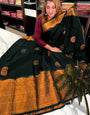 Adoring Dark Green Soft Banarasi Silk Saree With Designer Blouse Piece