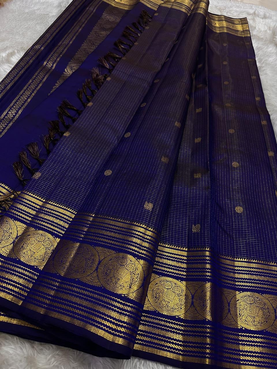 Arresting Navy Blue Soft Banarasi Silk Saree With Conflate Blouse Piece