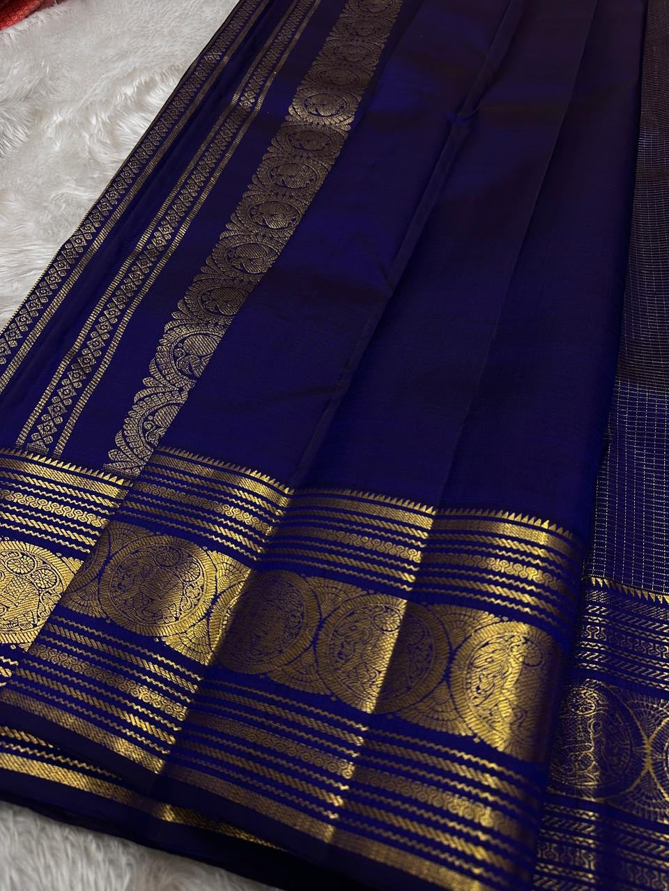 Arresting Navy Blue Soft Banarasi Silk Saree With Conflate Blouse Piece