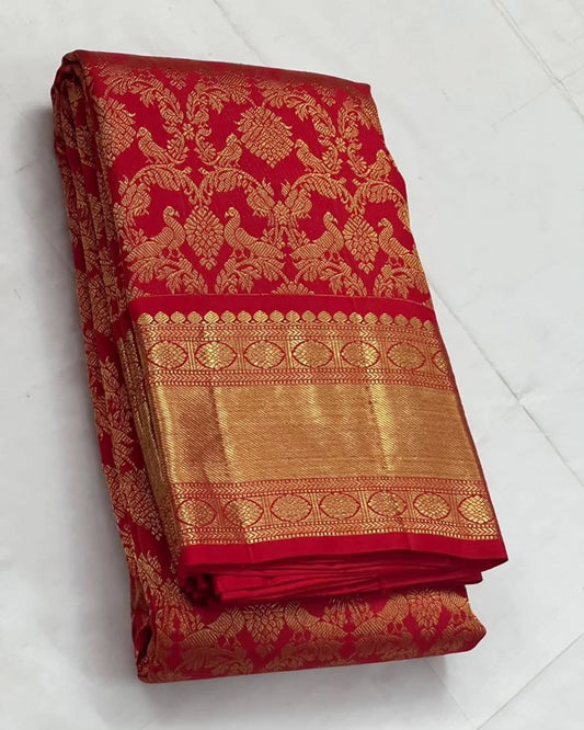 Opulent Red Soft Banarasi Silk Saree With Inspiring Blouse Piece
