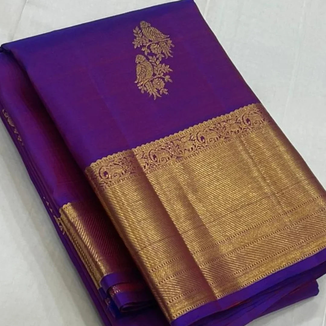 Murmurous Purple Soft Banarasi Silk Saree With Ailurophile Blouse Piece