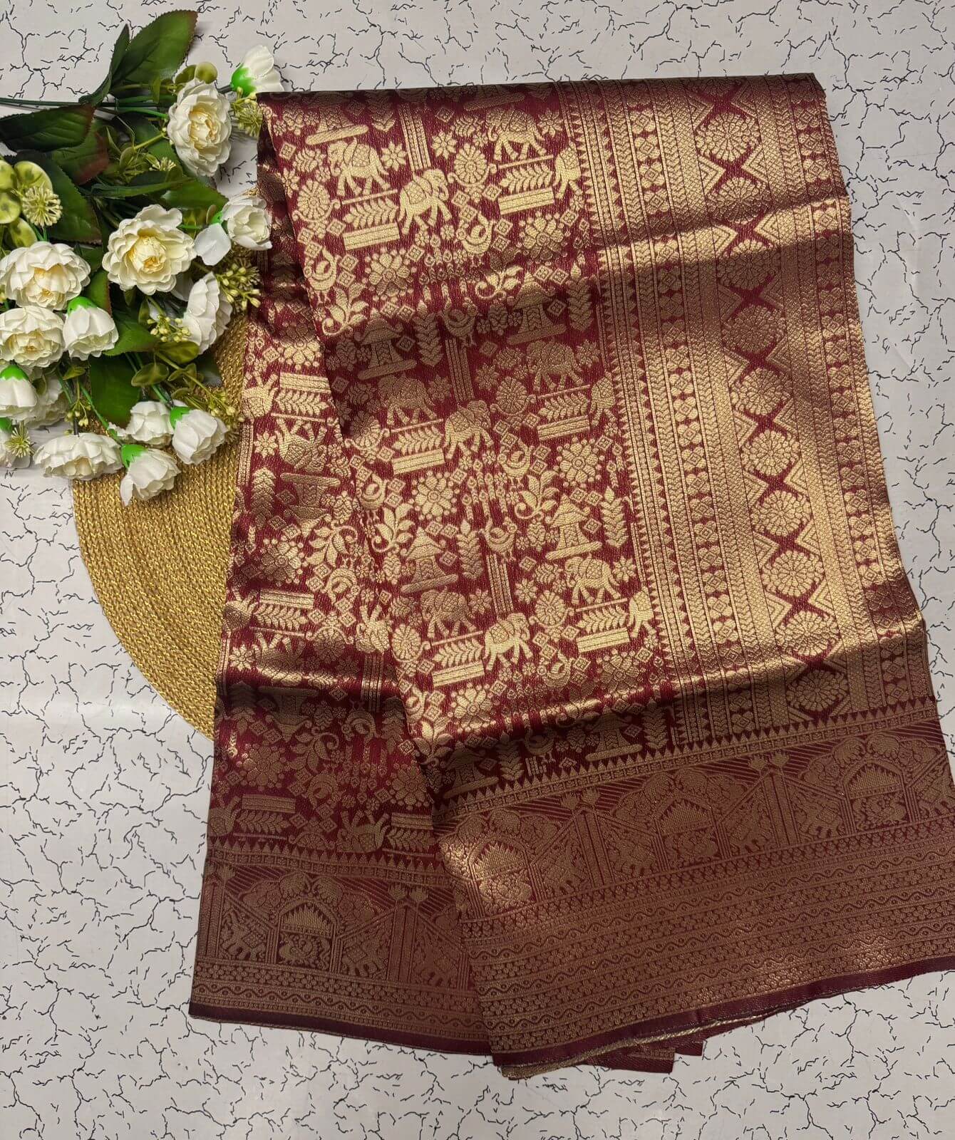 Exceptional Wine Soft Banarasi Silk Saree With Ornate Blouse Piece