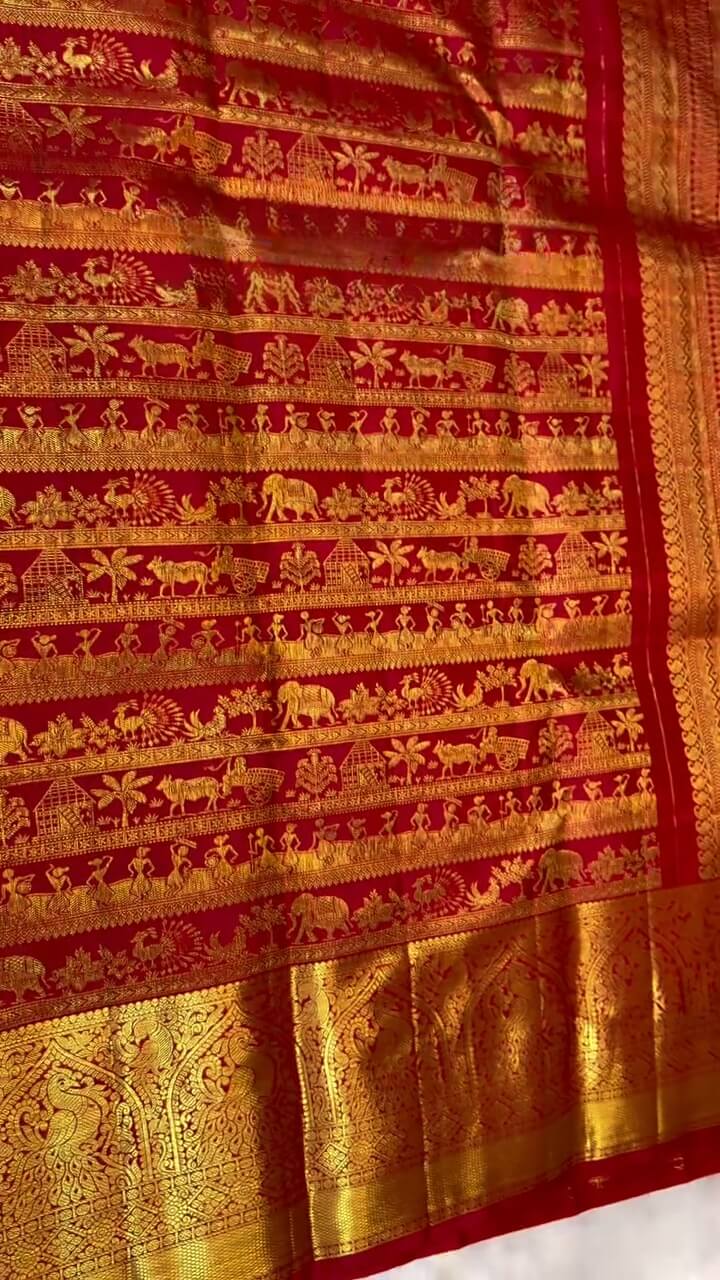 Ratatouille Red Soft Banarasi Silk Saree With Dalliance Blouse Piece