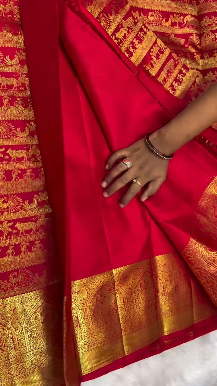 Ratatouille Red Soft Banarasi Silk Saree With Dalliance Blouse Piece
