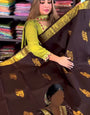 Vivacious Brown Soft Banarasi Silk Saree With Marvellous Blouse Piece