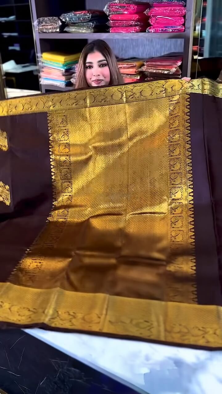 Vivacious Brown Soft Banarasi Silk Saree With Marvellous Blouse Piece