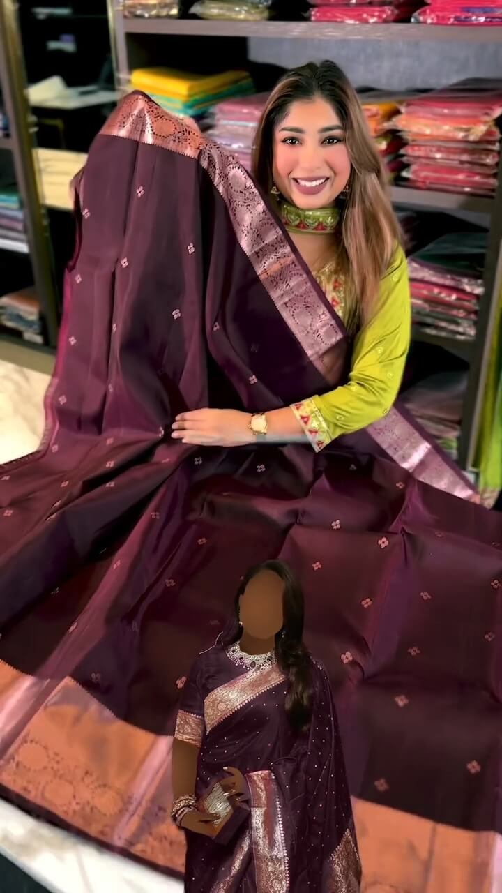 Hypnotic Wine Soft Banarasi Silk Saree With Desuetude Blouse Piece