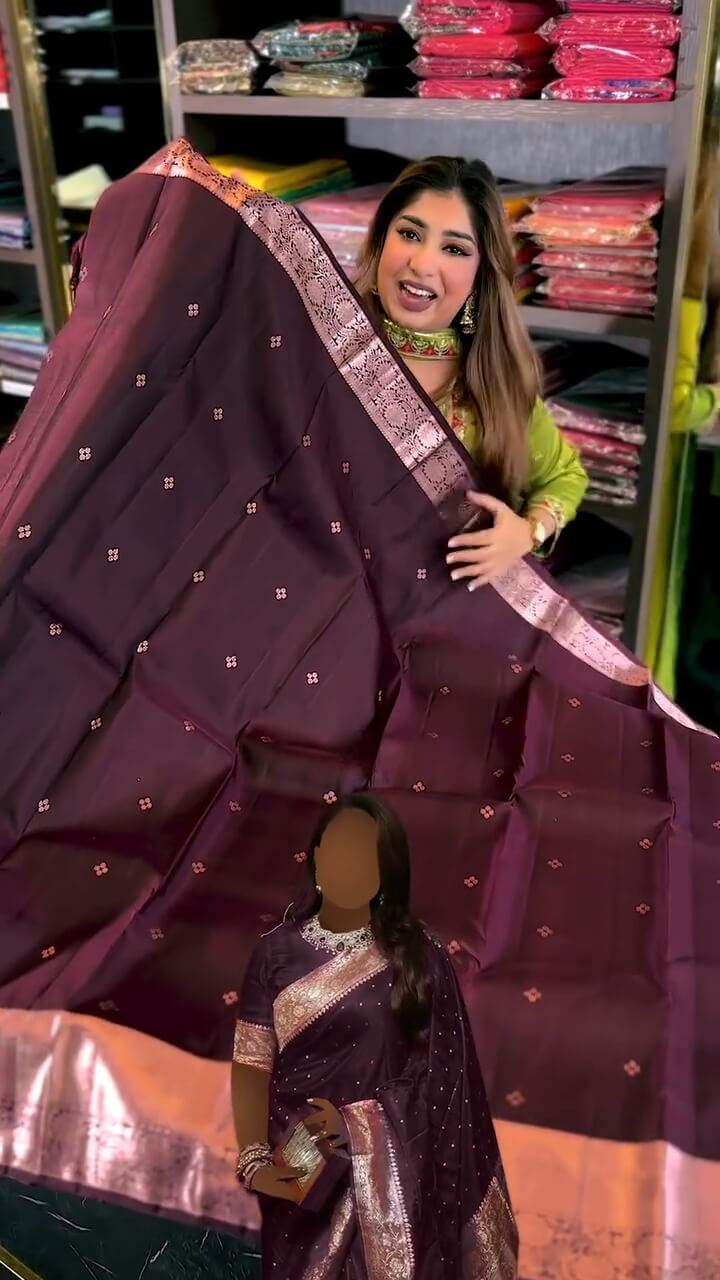 Hypnotic Wine Soft Banarasi Silk Saree With Desuetude Blouse Piece