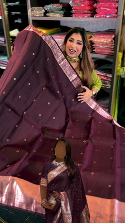 Hypnotic Wine Soft Banarasi Silk Saree With Desuetude Blouse Piece