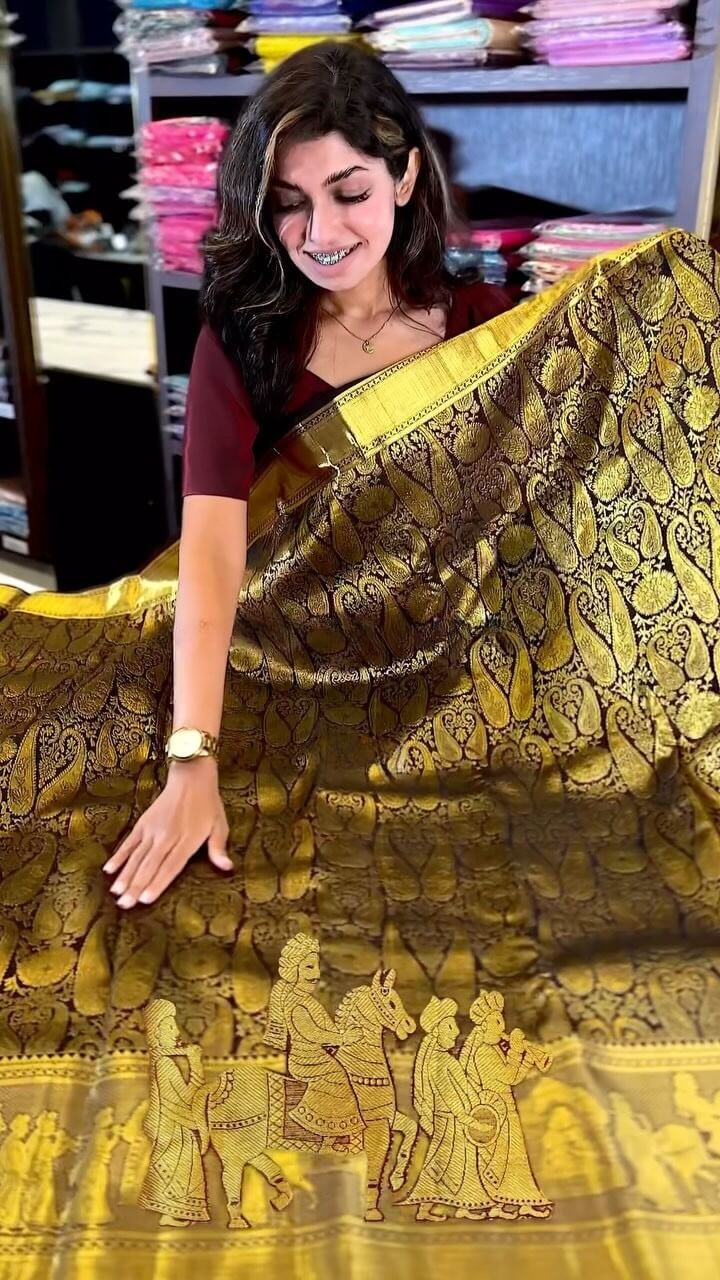 Beleaguer Brown Soft Banarasi Silk Saree With Nectarous Blouse Piece
