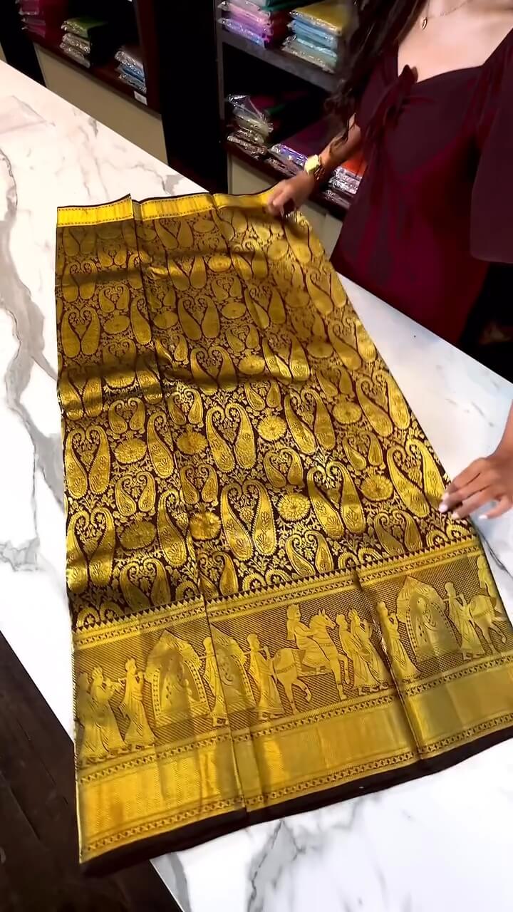 Beleaguer Brown Soft Banarasi Silk Saree With Nectarous Blouse Piece