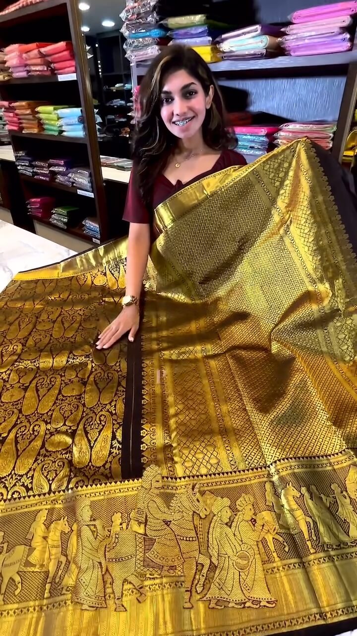 Beleaguer Brown Soft Banarasi Silk Saree With Nectarous Blouse Piece