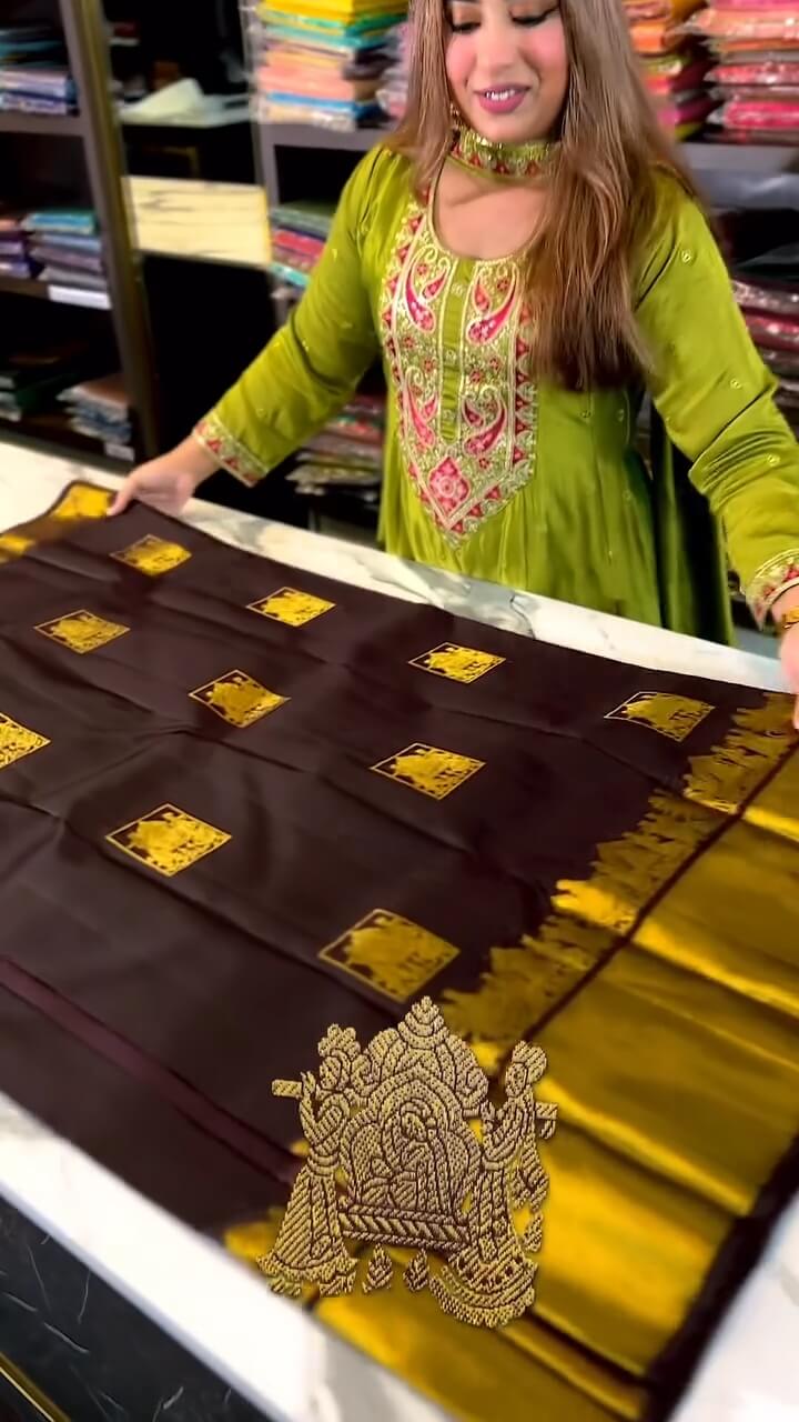 Seraglio Brown Soft Banarasi Silk Saree With Demesne Blouse Piece