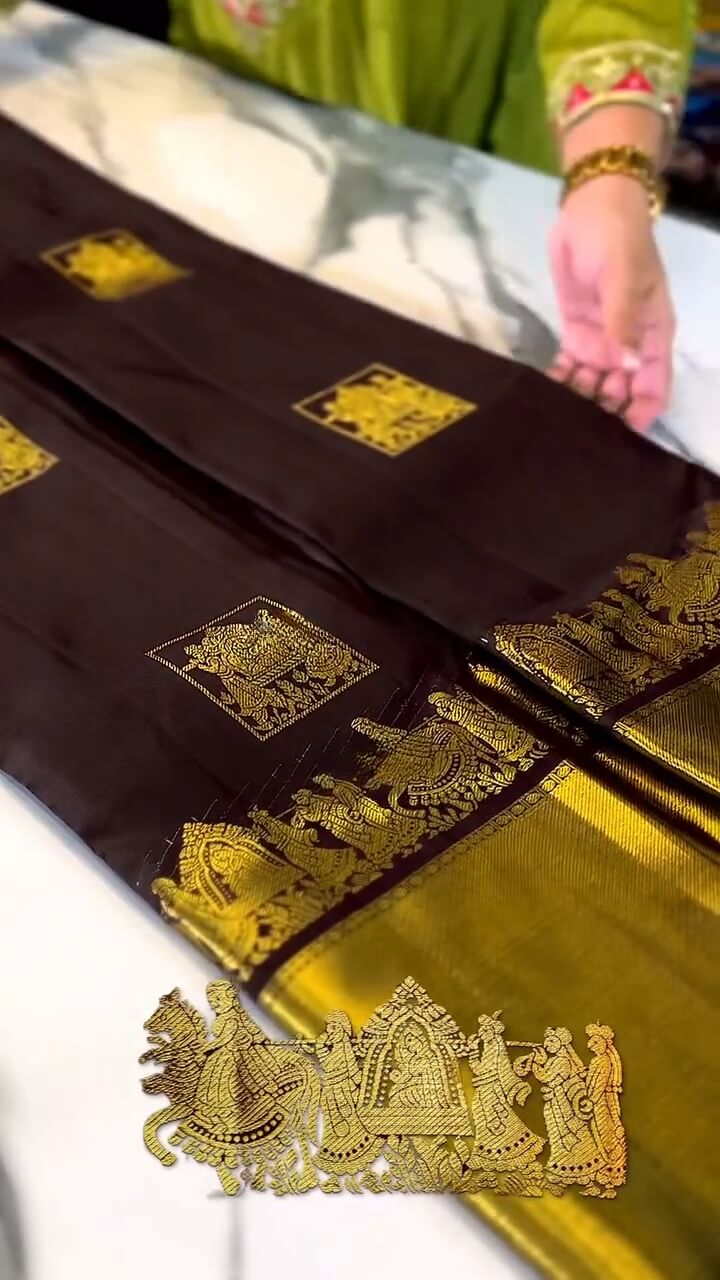 Seraglio Brown Soft Banarasi Silk Saree With Demesne Blouse Piece