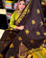 Seraglio Brown Soft Banarasi Silk Saree With Demesne Blouse Piece