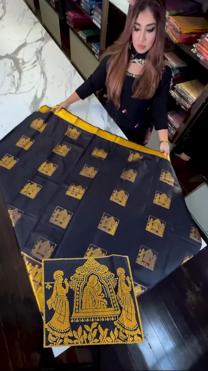 Effulgent Navy Blue Soft Banarasi Silk Saree With Diaphanous Blouse Piece