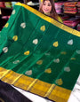 Forbearance Dark Green Soft Banarasi Silk Saree With Mesmeric Blouse Piece