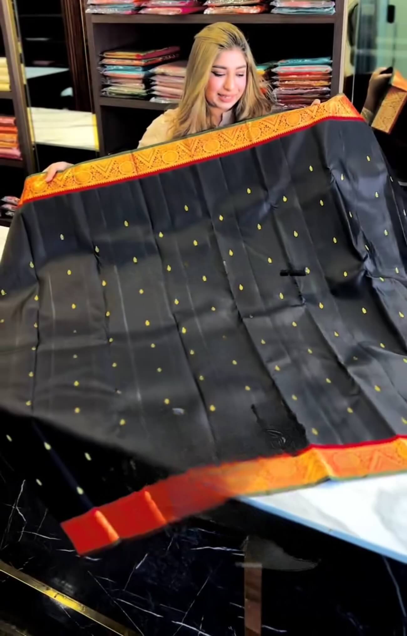 Petrichor Black Soft Banarasi Silk Saree With Charming  Blouse Piece