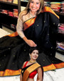 Petrichor Black Soft Banarasi Silk Saree With Charming  Blouse Piece