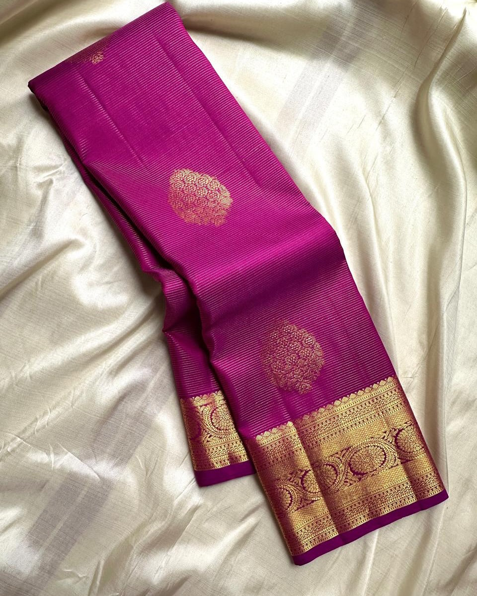 Sempiternal Magenta Soft Banarasi Silk Saree With Symmetrical Blouse Piece