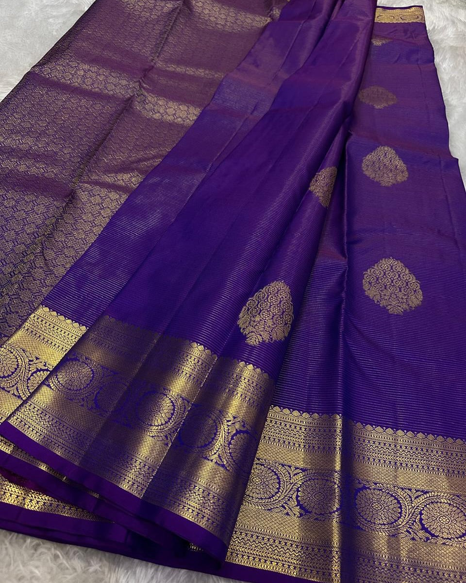 Jubilant Purple Soft Banarasi Silk Saree With Evanescent Blouse Piece