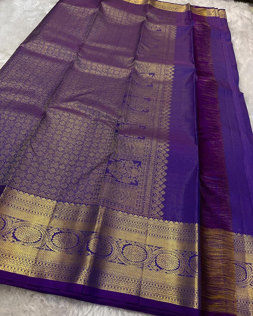 Jubilant Purple Soft Banarasi Silk Saree With Evanescent Blouse Piece