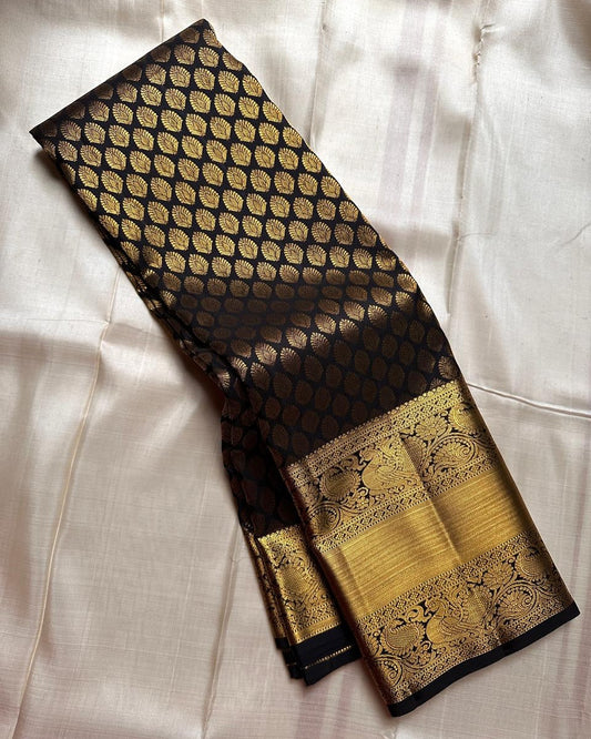 Dalliance Black Soft Banarasi Silk Saree With Dissemble Blouse Piece