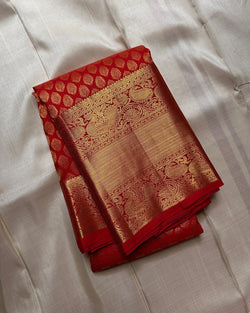 Stylish Red Soft Banarasi Silk Saree With Exquisite Blouse Piece