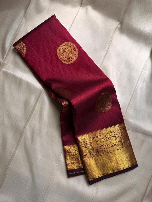 Panache Maroon Soft Banarasi Silk Saree With Elaborate Blouse Piece