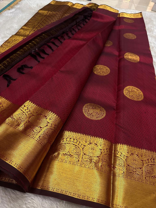 Panache Maroon Soft Banarasi Silk Saree With Elaborate Blouse Piece