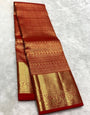 Exceptional Red Soft Banarasi Silk Saree With Pulsating Blouse Piece