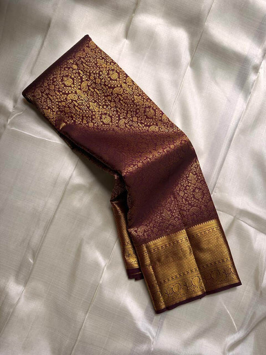 Prodigal Wine Pure Zari Weaving Banarasi Silk Saree With Piquant Blouse Piece