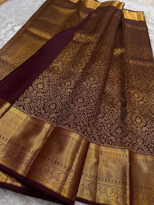 Prodigal Wine Pure Zari Weaving Banarasi Silk Saree With Piquant Blouse Piece