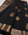 Entrancing Black Pure Zari Weaving Banarasi Silk Saree With Eye-catching Blouse Piece